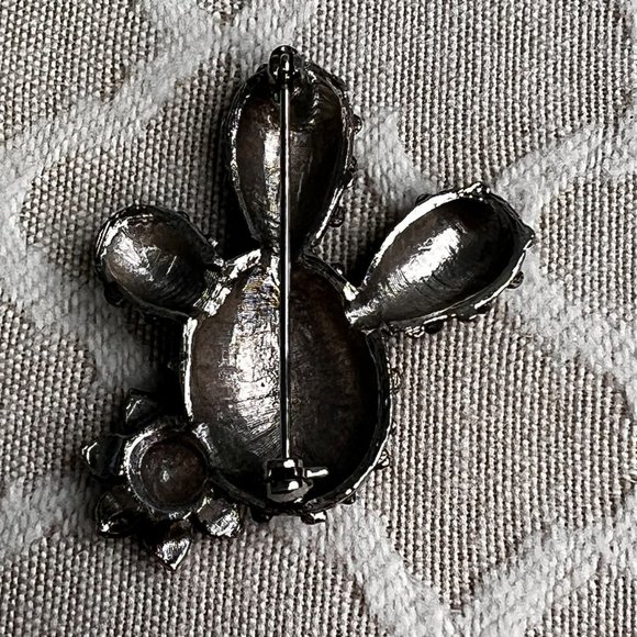 Prickly Pear Cactus Pin Textured Silver Pewter Tone Blue Stone 2 inch Metal - Picture 3 of 3